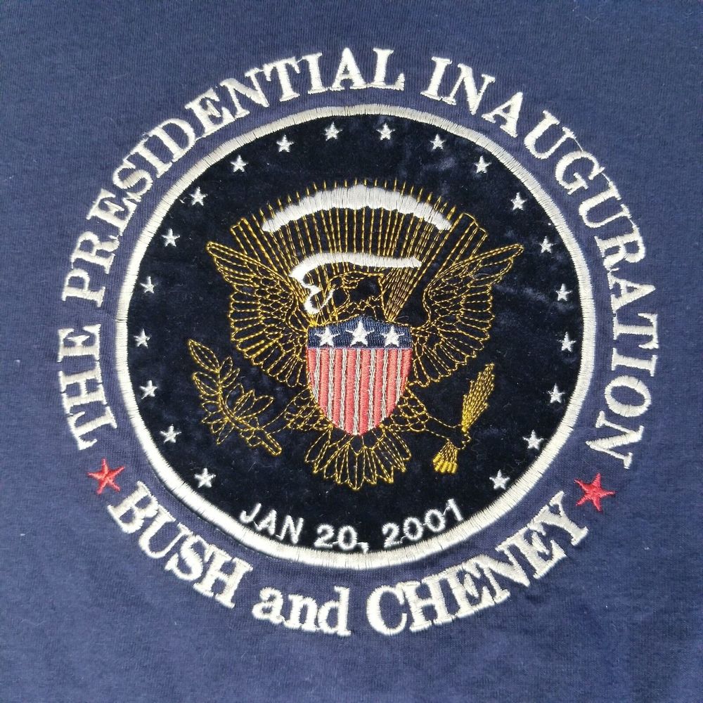 Vintage Y2K George Bush Dick Cheney Inauguration Blue T-Shirt Medium Embroidered - Picture 3 of 8